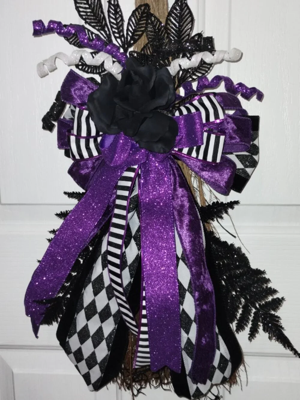 Handmade Halloween Broom Wreath, 36 inches